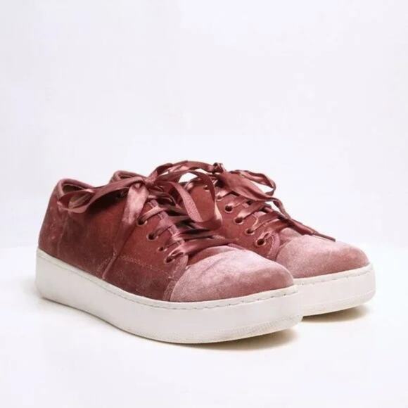Steve Madden Womens Bagley Velvet Platform Sneakers Size 9 Rose Pink Satin Laces - Picture 1 of 10